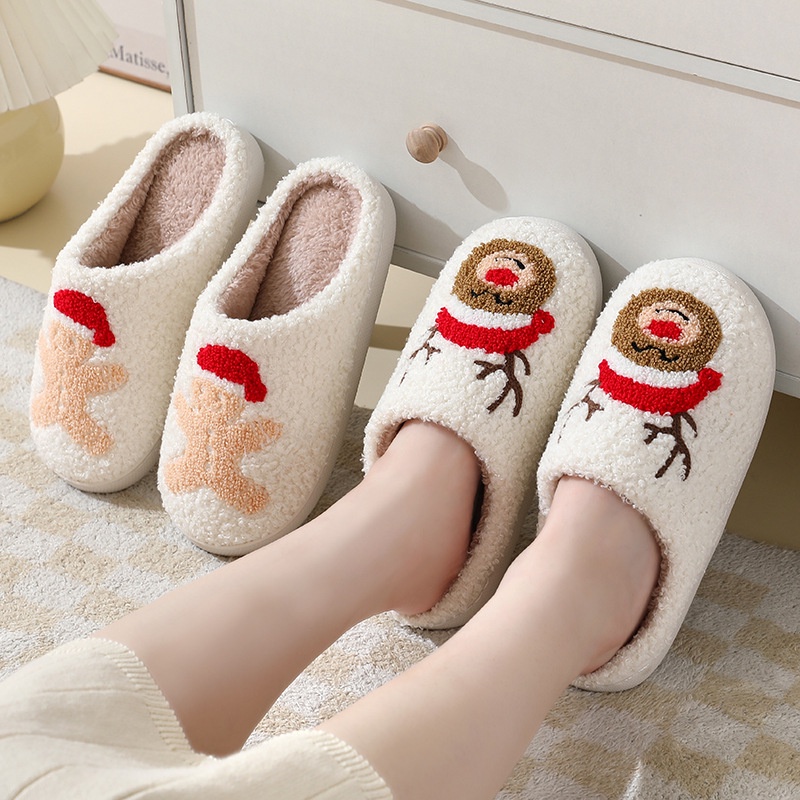 Prowow❤Ngôi nhà mới thoải mái Cây thông Noel mùa đông ấm áp cho cặp đôi dép đế dày