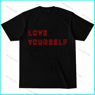 Áo thun unisex cổ tròn màu trắng đen in chữ love yourself kpop
