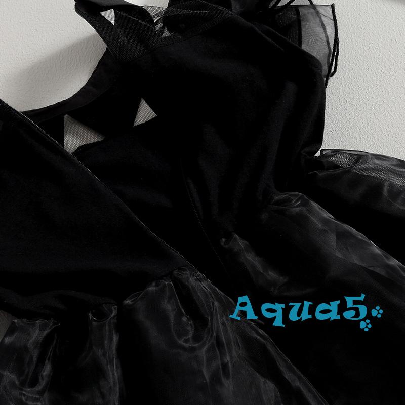 Aqua-đầm Xòe Chữ a Màu Đen Cổ Bẻ Tay Phồng Hóa Trang halloween Cho Bé Gái