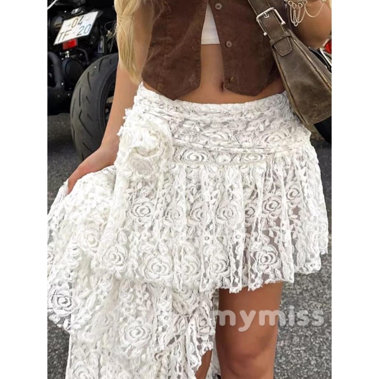 Chân Váy Dài In Hoa Phối Ren Thời Trang