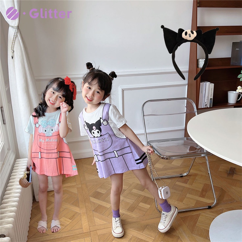 Sanrio set Áo Ngắn Tay Giả Hai Lớp + Chân Váy Phong Cách kuromi melody Đáng Yêu Cho Bé Gái