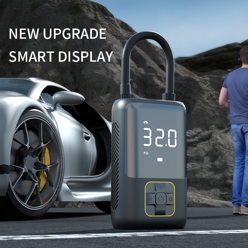 Bơm Lốp Điện Tử Thông Minh Không Dây LAMJAD Màn Hình Led, Máy Bơm Hơi Ô Tô Đa Năng Tự Ngắt Có Sạc Pin