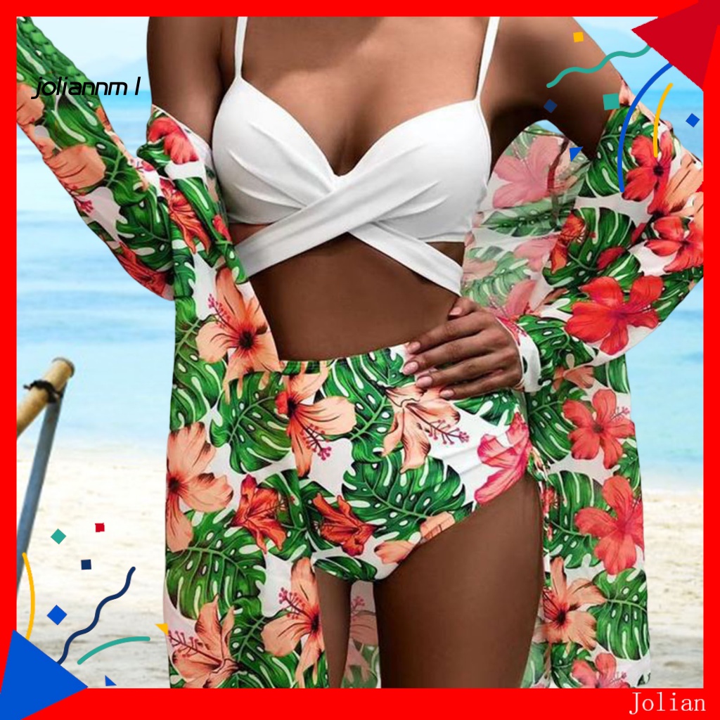 Bộ Đồ Bơi 3 Mảnh Lưng Cao Chống Tia uv In Họa Tiết Hoa Màu Sắc Thời Tr