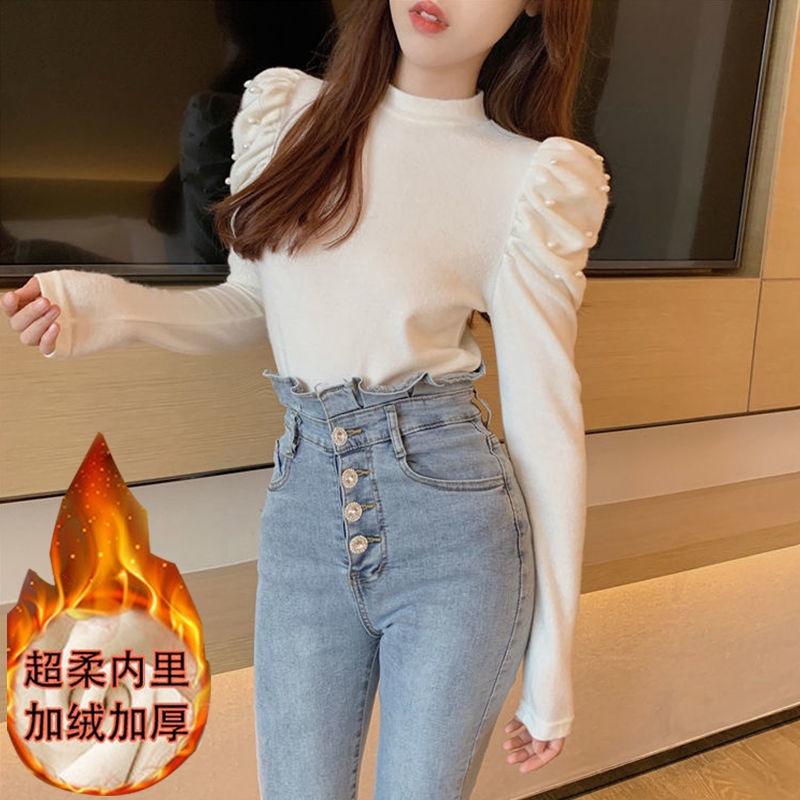 Áo Thun Tay Phồng Cổ Tròn Màu Sắc Đơn Giản Cho Nữ