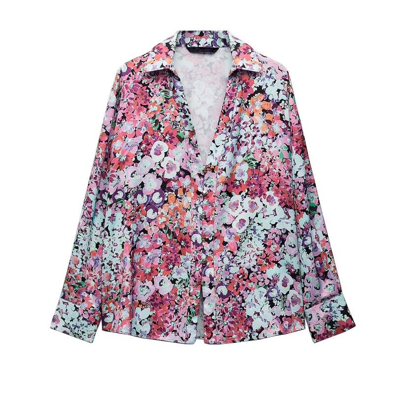 Zara Áo Sơ Mi Tay Dài Vải Lụa satin In Hoa Thời Trang Mùa Thu 8724561