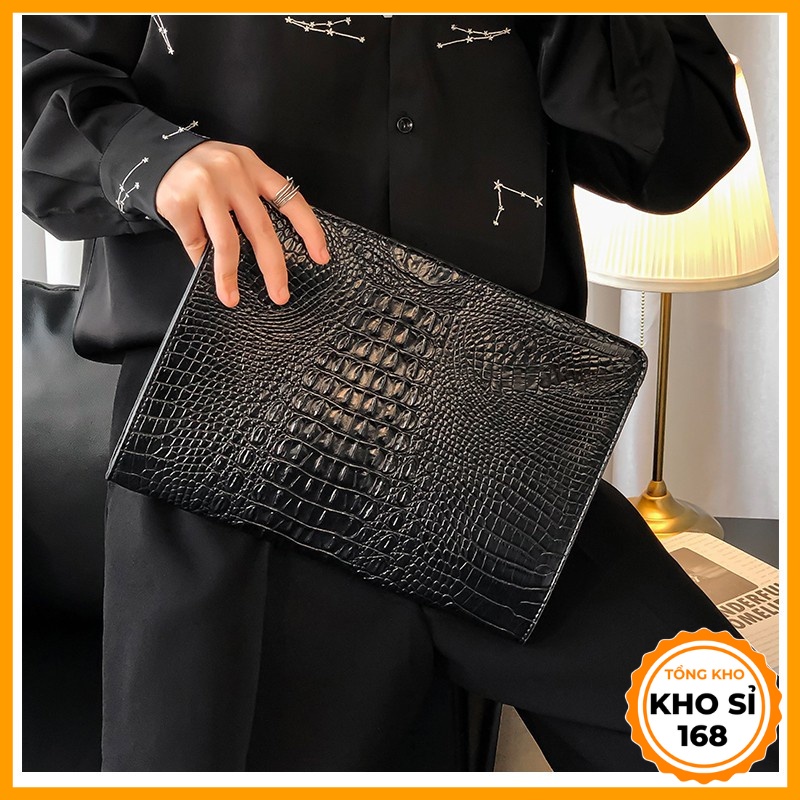 Túi Clutch cầm tay nam da nhám vân cá sấu hàng cao cấp