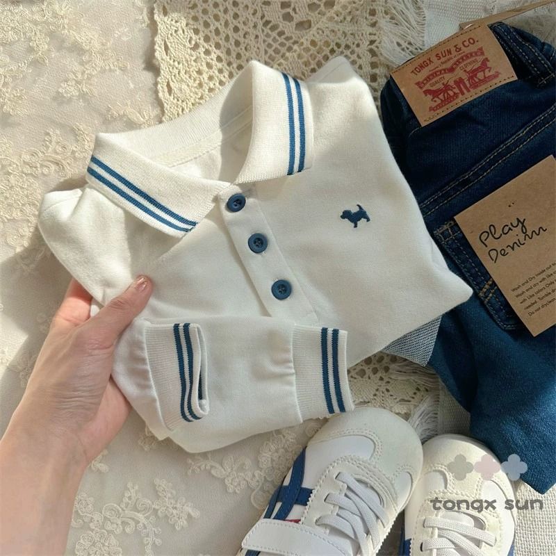 Áo polo Tay Dài Dáng Rộng Thời Trang Xuân Thu 2023 Cho Bé Trai