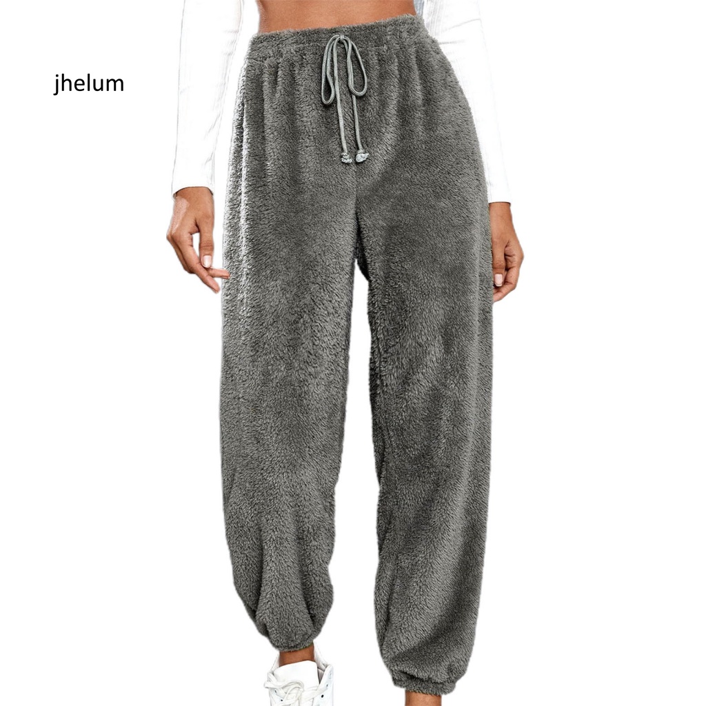 Quần Nhung Lông Hai Mặt Lưng Thun Rút Dây Màu Trơn Dáng Rộng Thời Trang Đường Phố