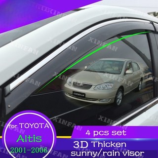 Set 4 tấm che mưa cửa sổ thông gió bằng crom cho toyota corolla altis 2001 2002 2003 2004 2005 2006