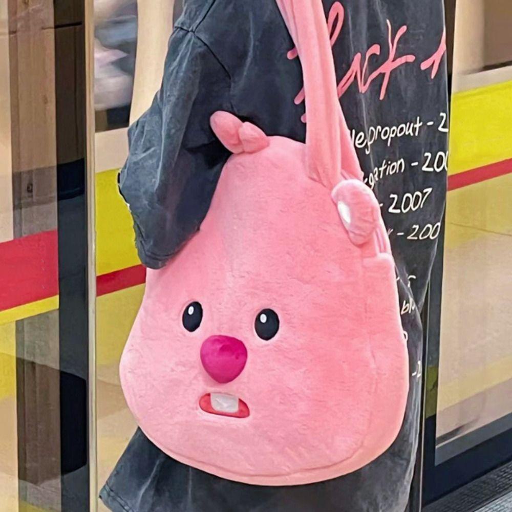 Pinou Túi Đeo Chéo Vai Bằng Vải Bông Sức Chứa Lớn Họa Tiết Hoạt Hình Màu Hồng Dễ Thương Thời Trang Mùa Thu