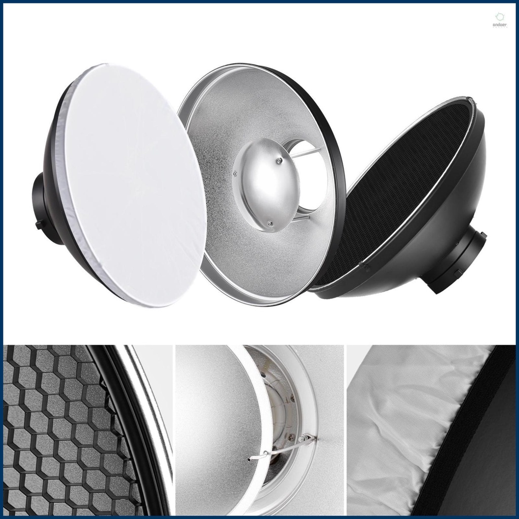 Versatile 30cm Standard Reflector Beauty Dish for Studio Photography with White Diffuser and Honeycomb Grid