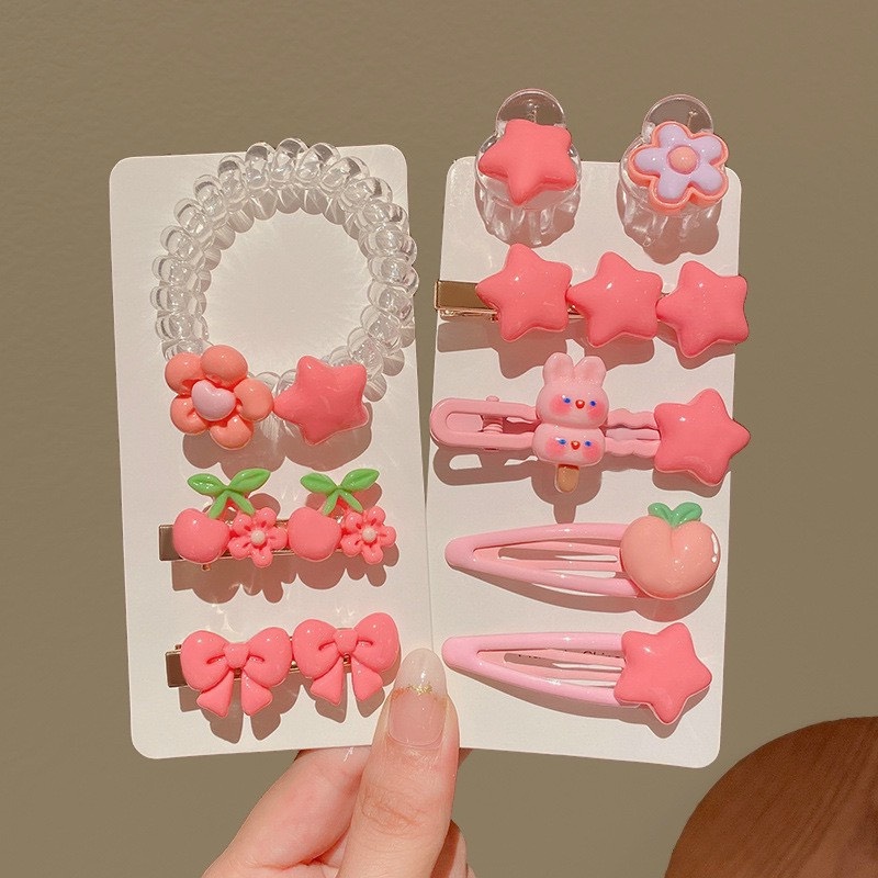 Set 9 kẹp tóc hình đám mây ngôi sao nơ trái cây dễ thương cho bé gái