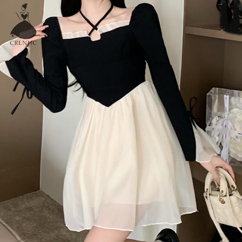 Crlnhc Đầm Dài Tay Phối Lưới Thanh Lịch Thời Trang Mùa Thu Cho Nữ vn