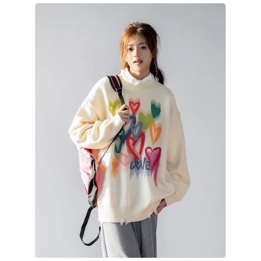Áo sweater Cổ Tròn Dáng Rộng Mềm Mại Phong Cách Hàn Quốc Dành Cho Nữ