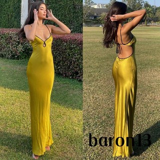 Xo8k-đầm Dạ Hội Dài Không Tay Cổ Chữ v Sâu Thắt Nơ Mùa Hè Cho Nữ