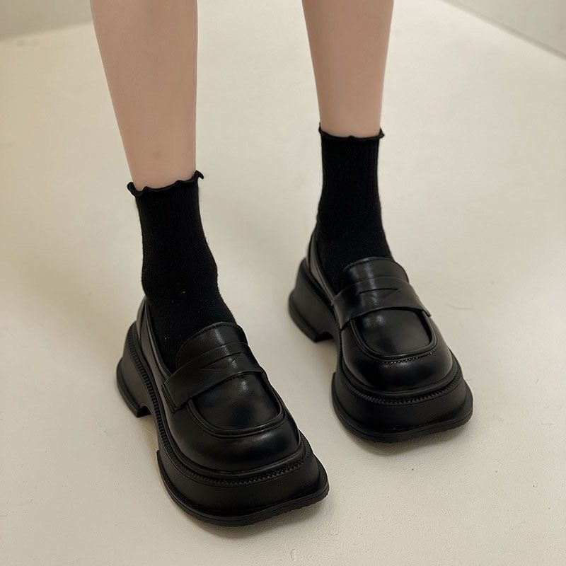 Ms Giày Da Mũi Vuông Đế Dày Thoáng Khí Phong Cách Anh Quốc Cho Nữ