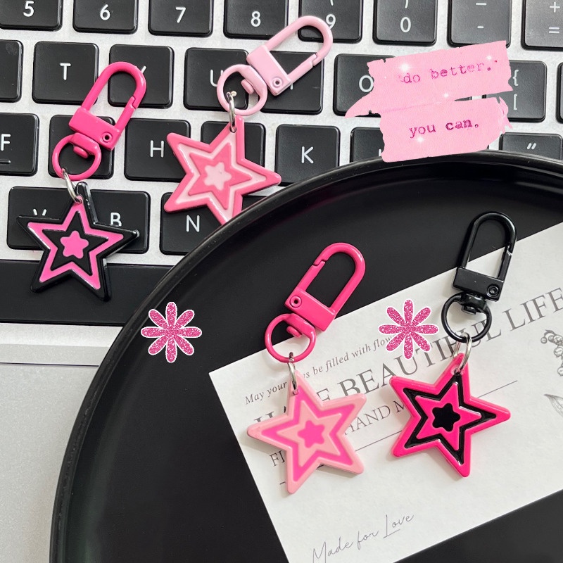 Rose pink Búp Bê barbie Năm Cánh / Móc Khóa Kim Loại mini / Mặt Dây Chuyền dopamine Thời Trang Ngọt Ngào Và Cá Tính Trang Trí Ba Lô Cặp Đôi