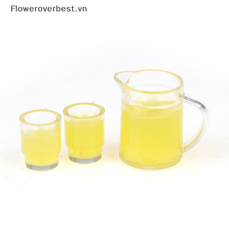 Set 3 Bình Nước Ép Trái Cây + 2 Ly Mini Tỉ Lệ 1: 12 Trang Trí Nhà Búp Bê