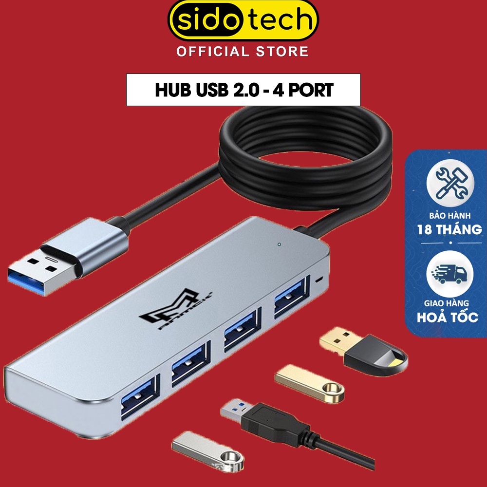 HUB USB 4 cổng SIDOTECH K89 dây dài 1m bộ chia chuyển đổi 4 port mở rộng kết nối tốc độ cao dành cho máy tính laptop