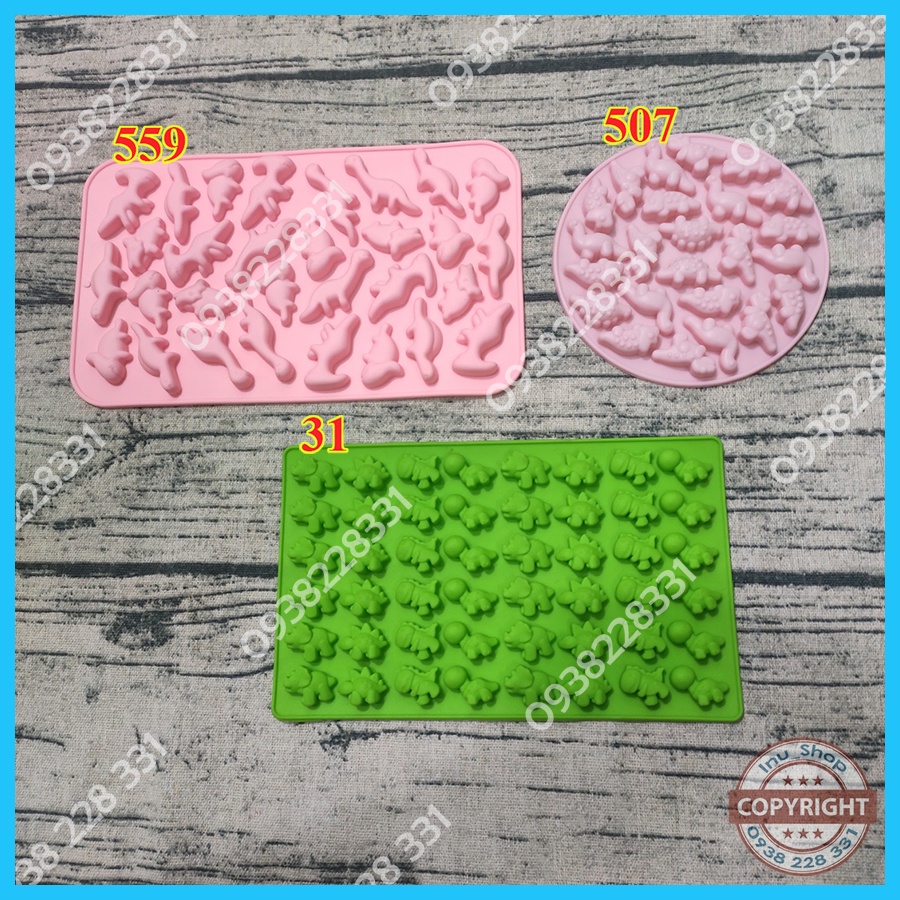 HCM - Khuôn silicon mẫu hình Khủng long Bạo chúa, Tê giác  nướng bánh, làm kẹo dẻo, đổ rau câu thạch, đổ tượng thạch cao