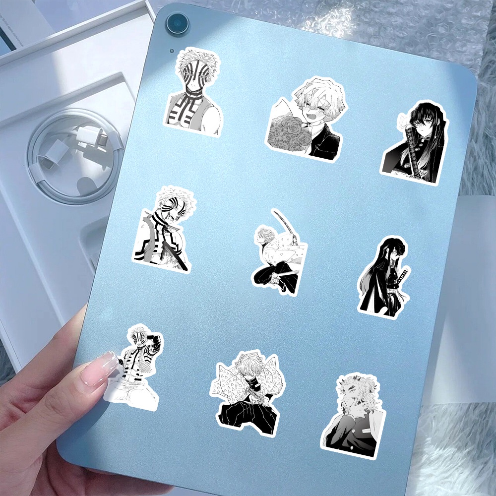 60 Miếng Dán Bút Chì Vẽ anime demon slayer kimetsu no yaiba Màu Trắng Đen