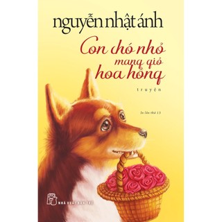Sách-con chó nhỏ mang giỏ hoa hồng