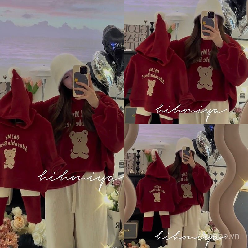 Áo hoodie Giáng Sinh Cho Gia Đình Ba Mẹ Và Bé Hình Gấu Con