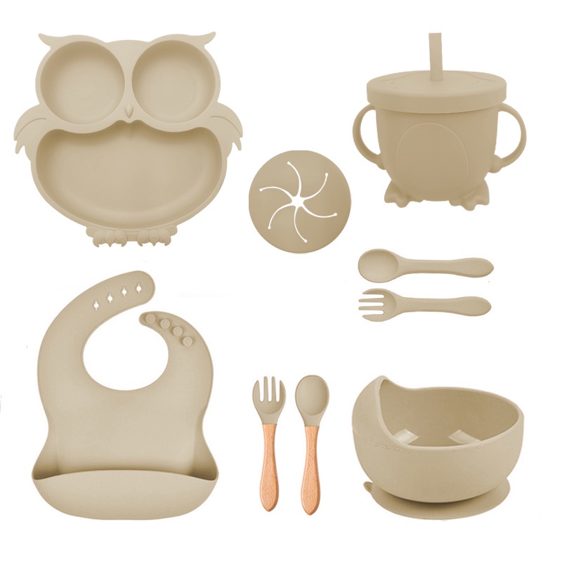 Bộ Dụng Cụ Bàn Ăn Bằng silicone Hình Cú Mèo Cho Bé