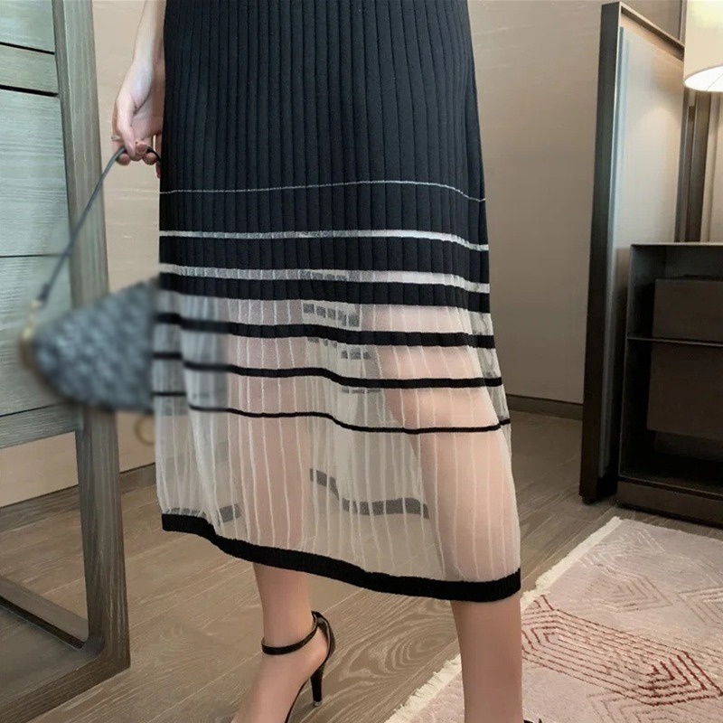 Đầm Dệt Kim Sát Nách Phối Lưới Thời Trang Mùa Hè Cho Nữ