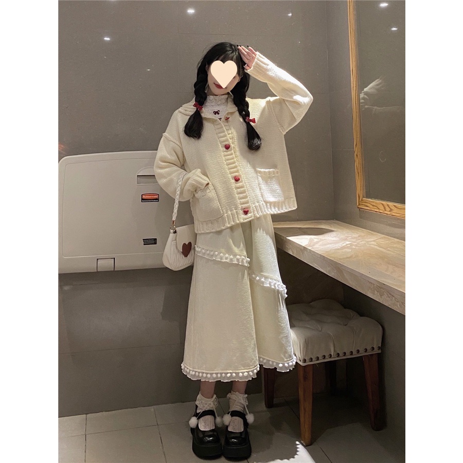 Mới Chân Váy Dài Qua Gối Lưng Cao Phong Cách Nhật Bản Ngọt Ngào Dễ Thương