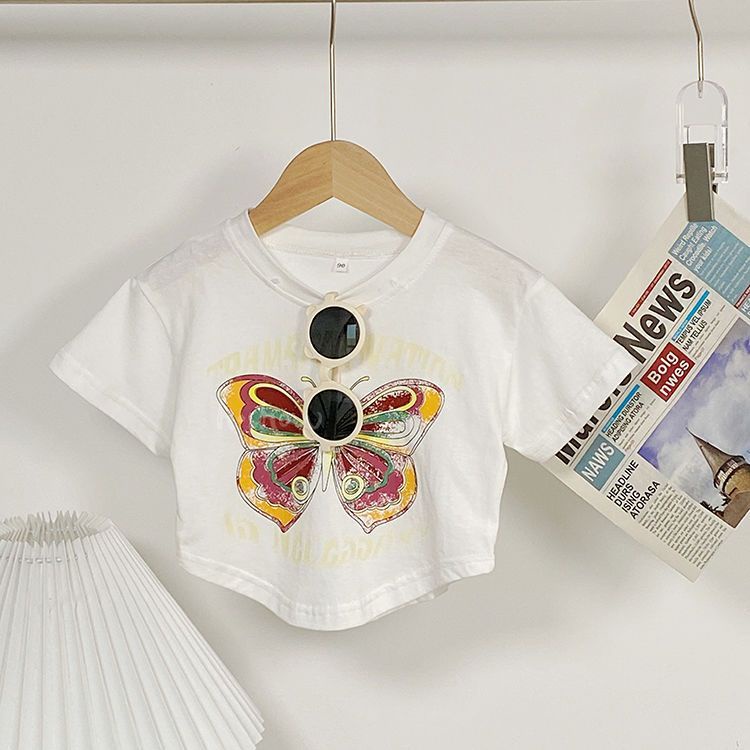 Áo Thun Tay Ngắn Dáng Ôm In Họa Tiết Bươm Bướm Thời Trang Mùa Hè Xinh Xắn Cho Bé Gái