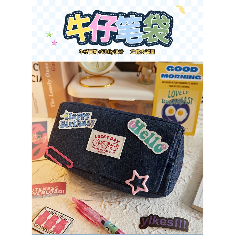 Túi Đựng Bút Bằng denim Họa Tiết Hoạt Hình Dễ Thương