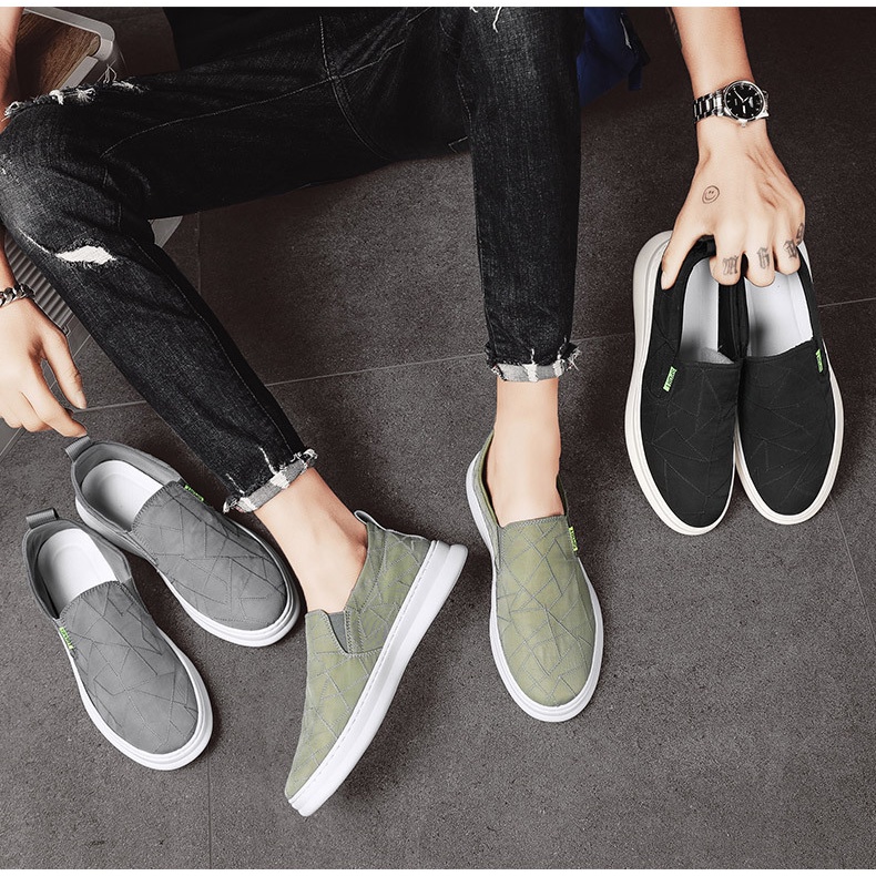 Slip On Nam - Giày Lười Nam Vải Lụa Chần Chỉ Hình Học Đế Cao Su PU - Mã SP KY11