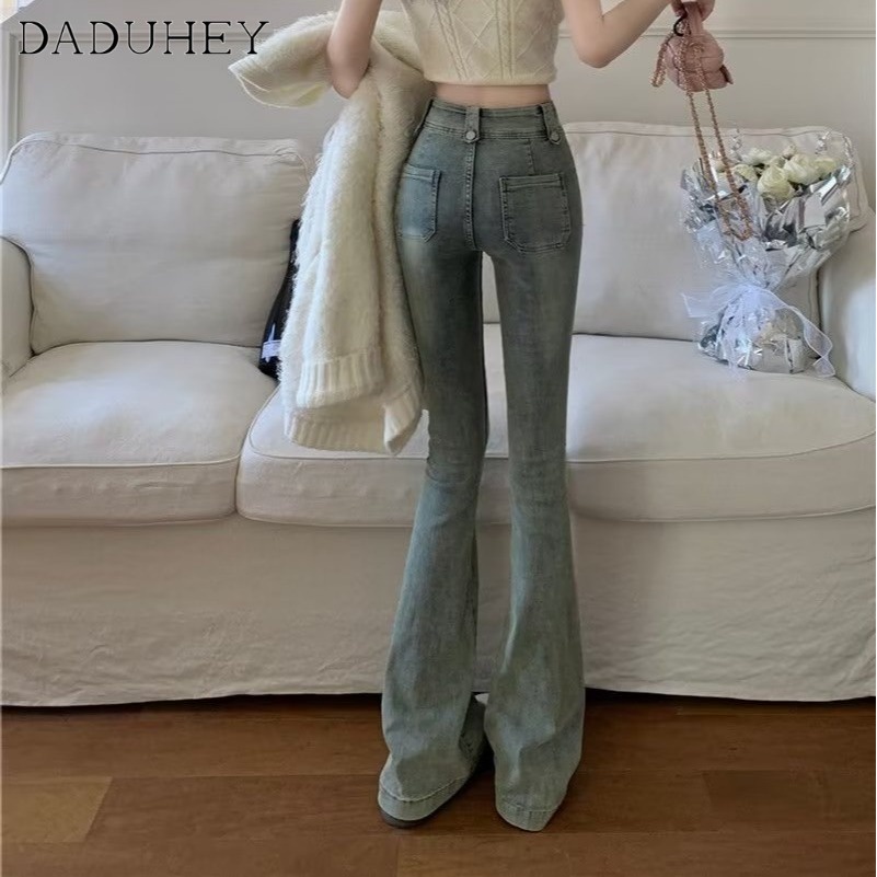 DaDuHey New American Ins High Street Retro Micro-flare Jeans Niche High Waist Wide Leg Pants plus Size Trousers