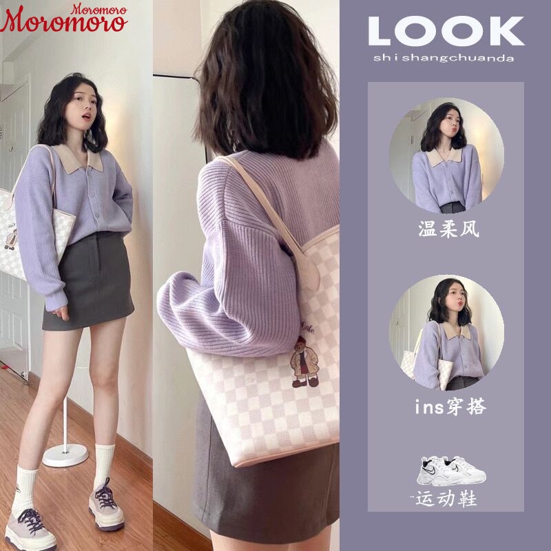 Moromoro Áo Len áo khoác cardigan hàn quốc Casual Korean Fashion WMY2300HHR 42Z231018