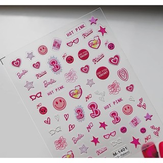 Sticker Lụa Nổi 5D | Barbie Hồng | Hình Dán Móng Tay