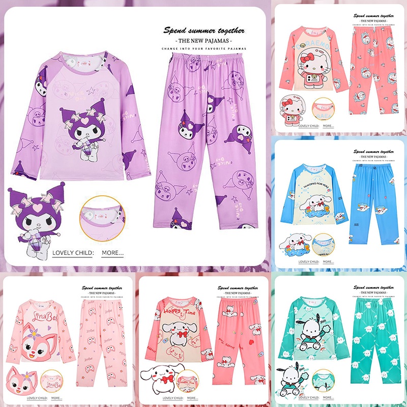 Đồ Ngủ Kuromi Cinnamoroll Bộ Đồ Ngủ Dài Tay In Hoạt Hình Dành Pijama Cho Bé Gái