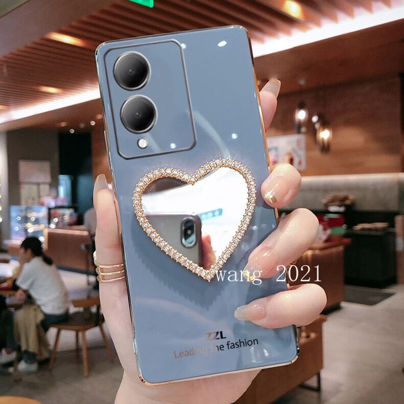 Ốp Điện Thoại Mềm Mạ Điện Tráng Gương Hình Trái Tim Cho vivo y17s 5g 2023 vivoy17s