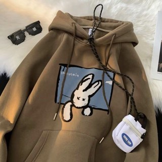 Áo hoodie Tay Dài Dáng Rộng In Họa Tiết Thỏ Hoạt Hình Thời Trang Thu Đông Cho Nam Và Nữ size m-8xl