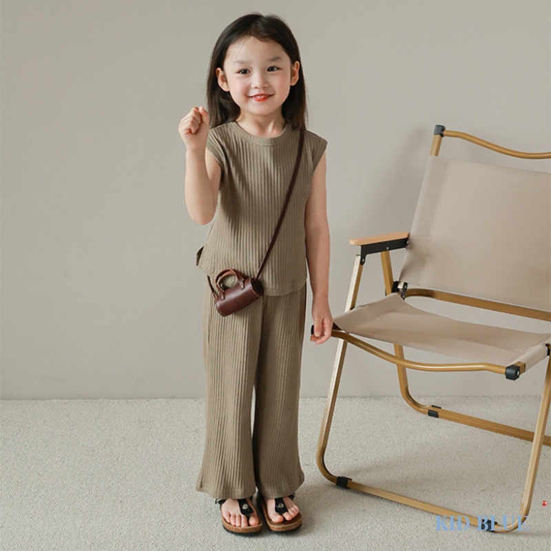 Set Áo Thun Sát Nách Và Quần Dài Dáng Rộng Thời Trang Mùa Hè Cho Bé Gái