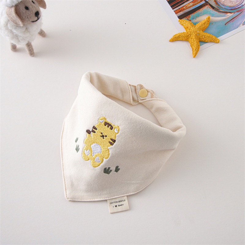 Yếm Ăn Hình Tam Giác Hai Lớp Bằng Chất Liệu 100% cotton Hữu Cơ Tự Nhiên Thêu Họa Tiết Đẹp Chất Lượng Cao Dành Cho Bé