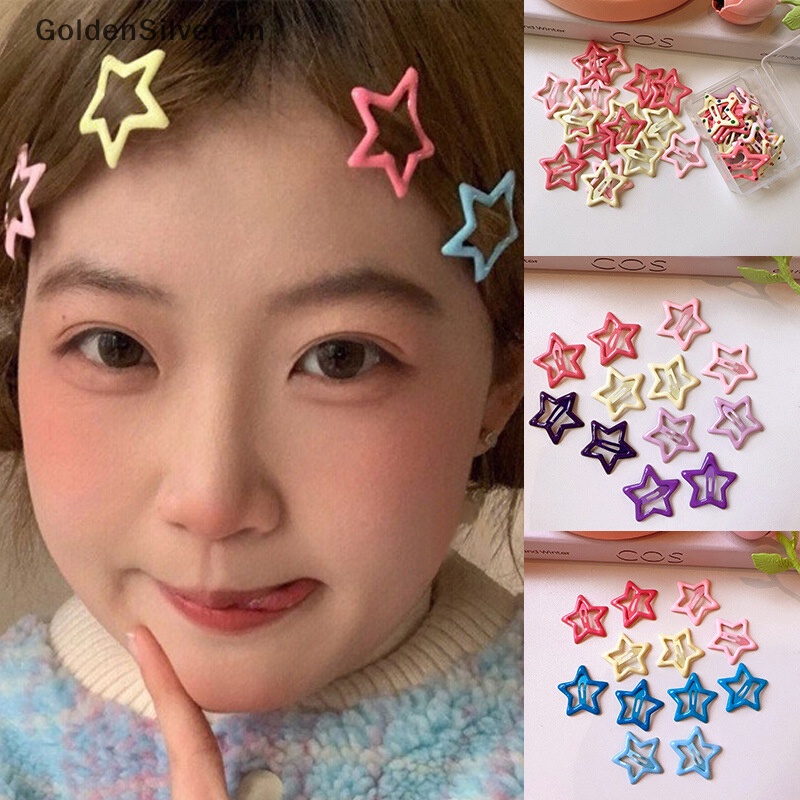 Set 10 Kẹp Tóc Vàng Bạc y2k Phát Sáng Trong Bóng Tối Hình Ngôi Sao / Trái Tim / Kẹp Tóc bb vn