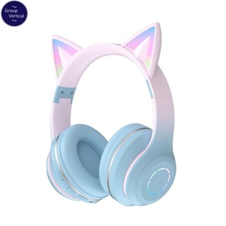 Tai Nghe bluetooth Không Dây Dạ Quang Dạng Dọc Màu Sắc gradient Hình Tai Mèo Đáng Yêu Dùng Chơi Game
