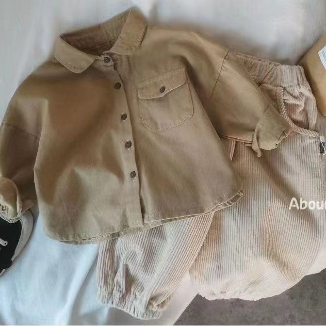 Áo Khoác Sơ Mi Tay Dài Dáng Rộng Màu Trơn In Chữ Thời Trang Hàn Quốc 2023 Cho Bé Trai