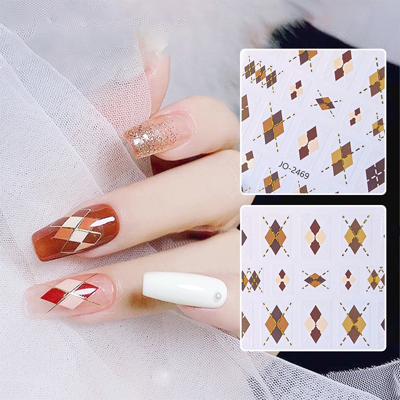 Ur sugar Nhãn Dán Trang Trí Móng Tay Tự Dính Họa Tiết Kẻ Sọc Hình Thoi Mùa Thu Đông diy