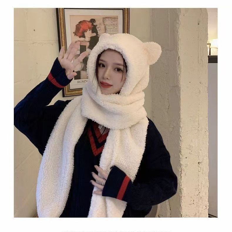 Mũ Trùm Đầu Kèm Khẩu Trang Chống Gió Giữ Ấm Tai Hình Gấu Dễ Thương