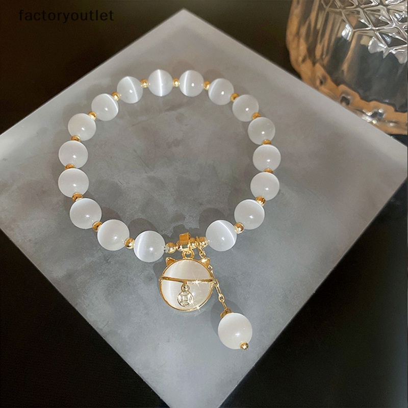 Thời Trang Vòng Tay Chuỗi Hạt Đá opal Hình Mèo May Mắn Dễ Thương Cho Nữ Mới