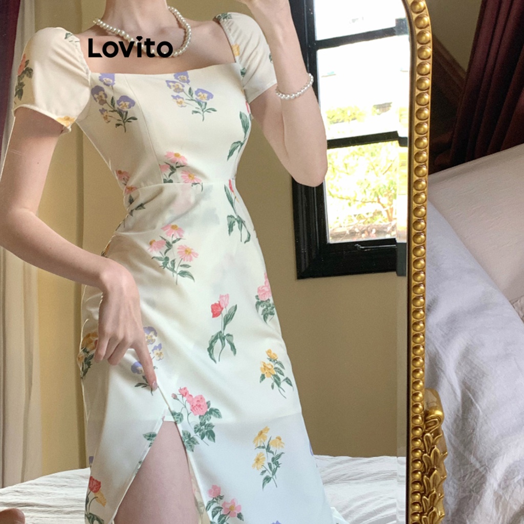 Lovito Đầm Xẻ Hoa Sang Trọng Dành Cho Nữ LNE34103 (Quả Mơ)