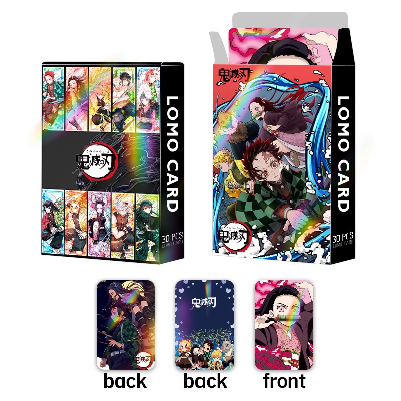 Demon slayer Hộp 30 Tấm Thẻ lomo Hai Mặt In Màu laser flash