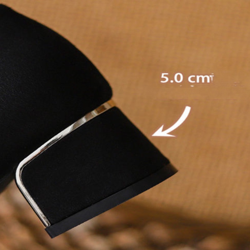 Giày Búp Bê Da Lộn Gót Dày Mũi Nhọn Màu Đen Thời Trang Công Sở 2022 Cho Bạn Gái